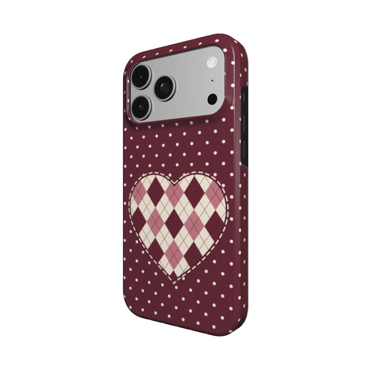 Heart Patch | Burgundy Polka Dot Argyle MagSafe iPhone Case