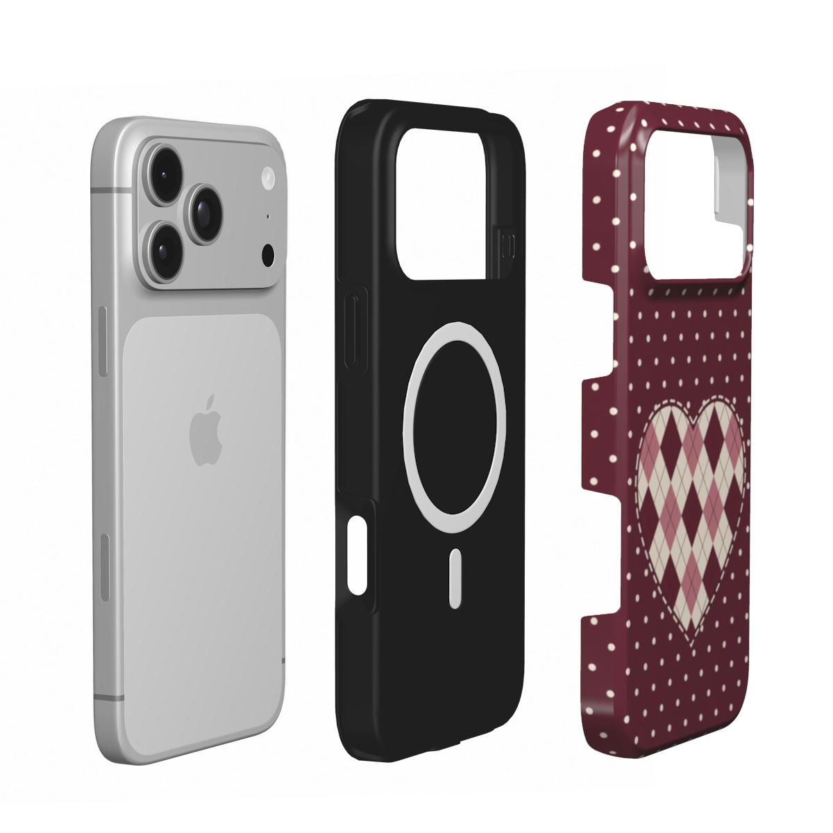 Heart Patch | Burgundy Polka Dot Argyle MagSafe iPhone Case