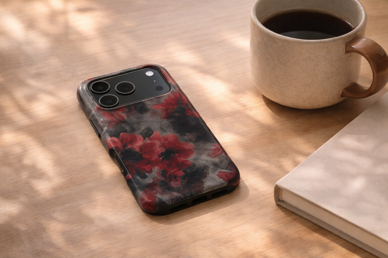 Crimson Eclipse | Dark Red Floral iPhone & Samsung Case