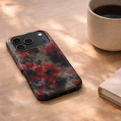 Crimson Eclipse | Dark Red Floral iPhone & Samsung Case