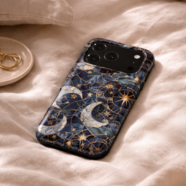 Celestial Mosaic | Blue & Gold Moon iPhone & Samsung Case