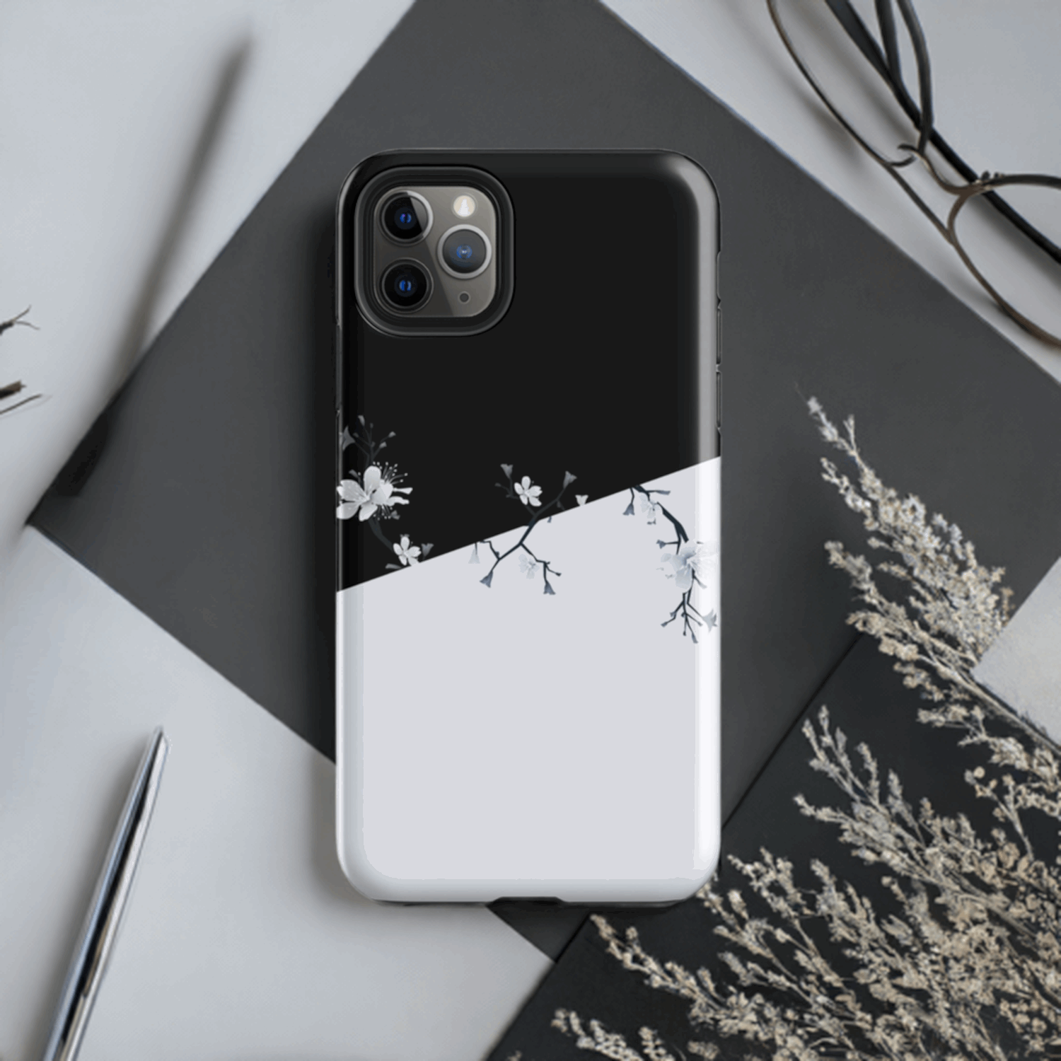 Black & White Floral iPhone Hard Case