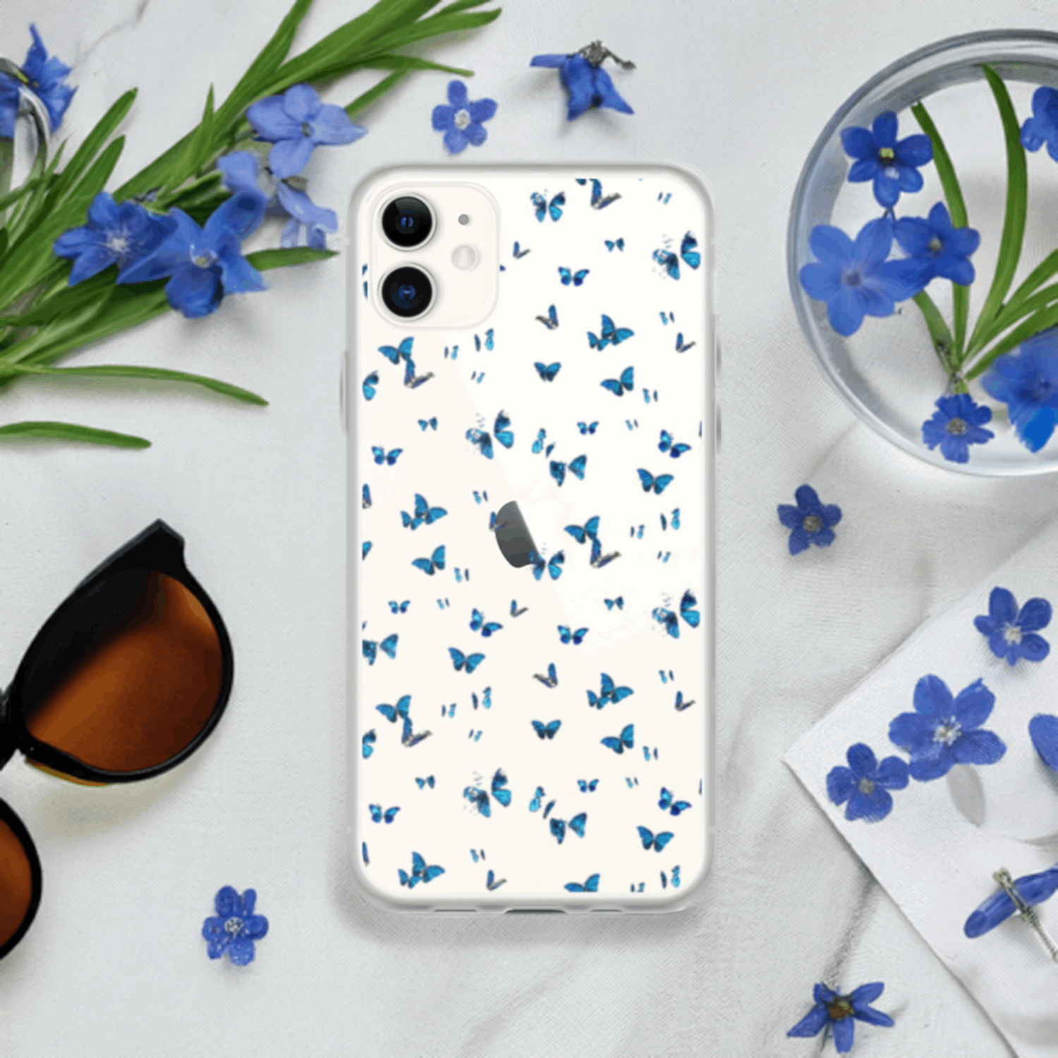 Clear Blue Butterfly iPhone Case