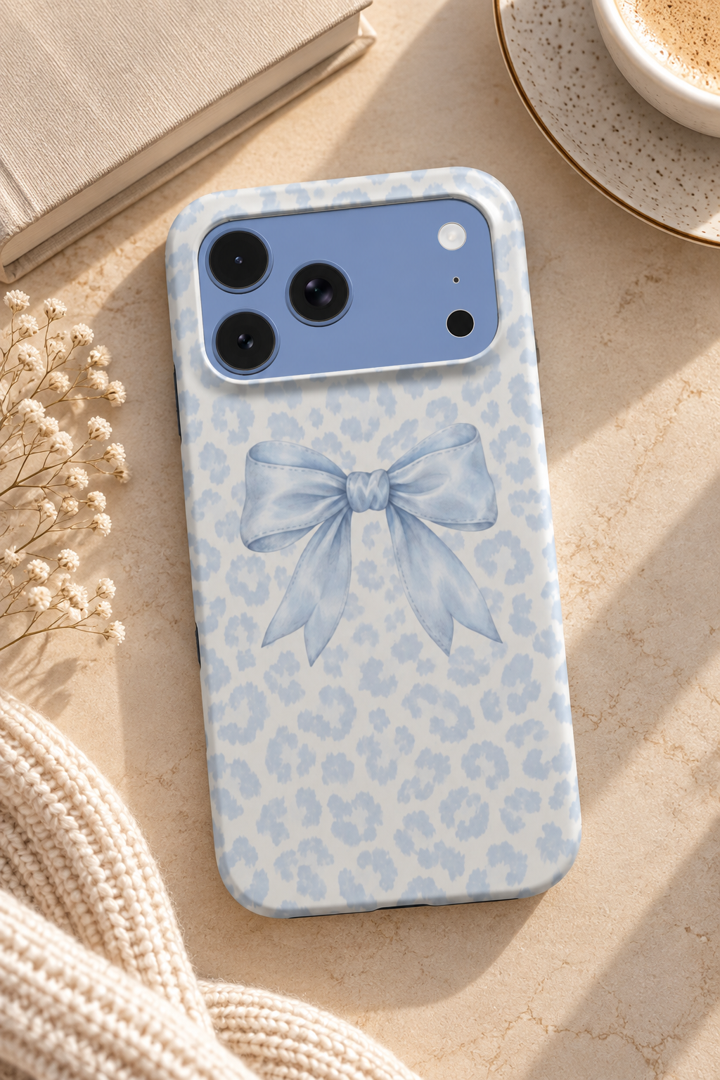 Sunday Ribbon | Powder Blue Leopard Bow MagSafe iPhone Case