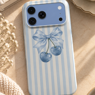 Sweet on You | Powder Blue Striped Cherry Bow MagSafe iPhone Case