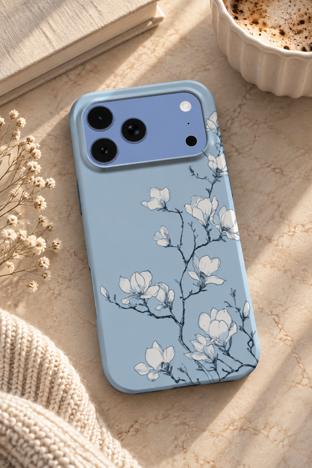 Porcelain Bloom | Powder Blue Magnolia MagSafe iPhone Case