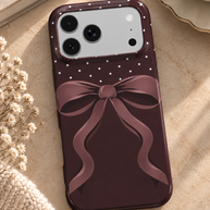 Pretty Please | Burgundy Bow Polka Dot MagSafe iPhone Case
