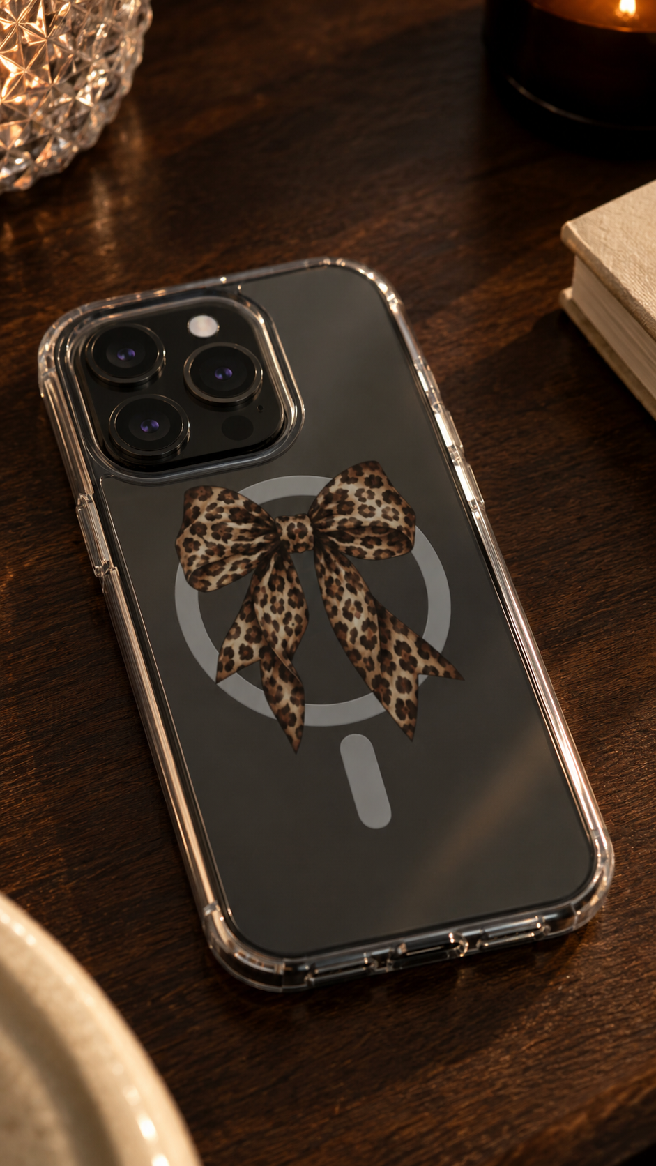 Sweet & Wild | Leopard Bow MagSafe Clear iPhone Case