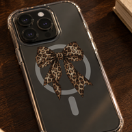 Sweet & Wild | Leopard Bow MagSafe Clear iPhone Case
