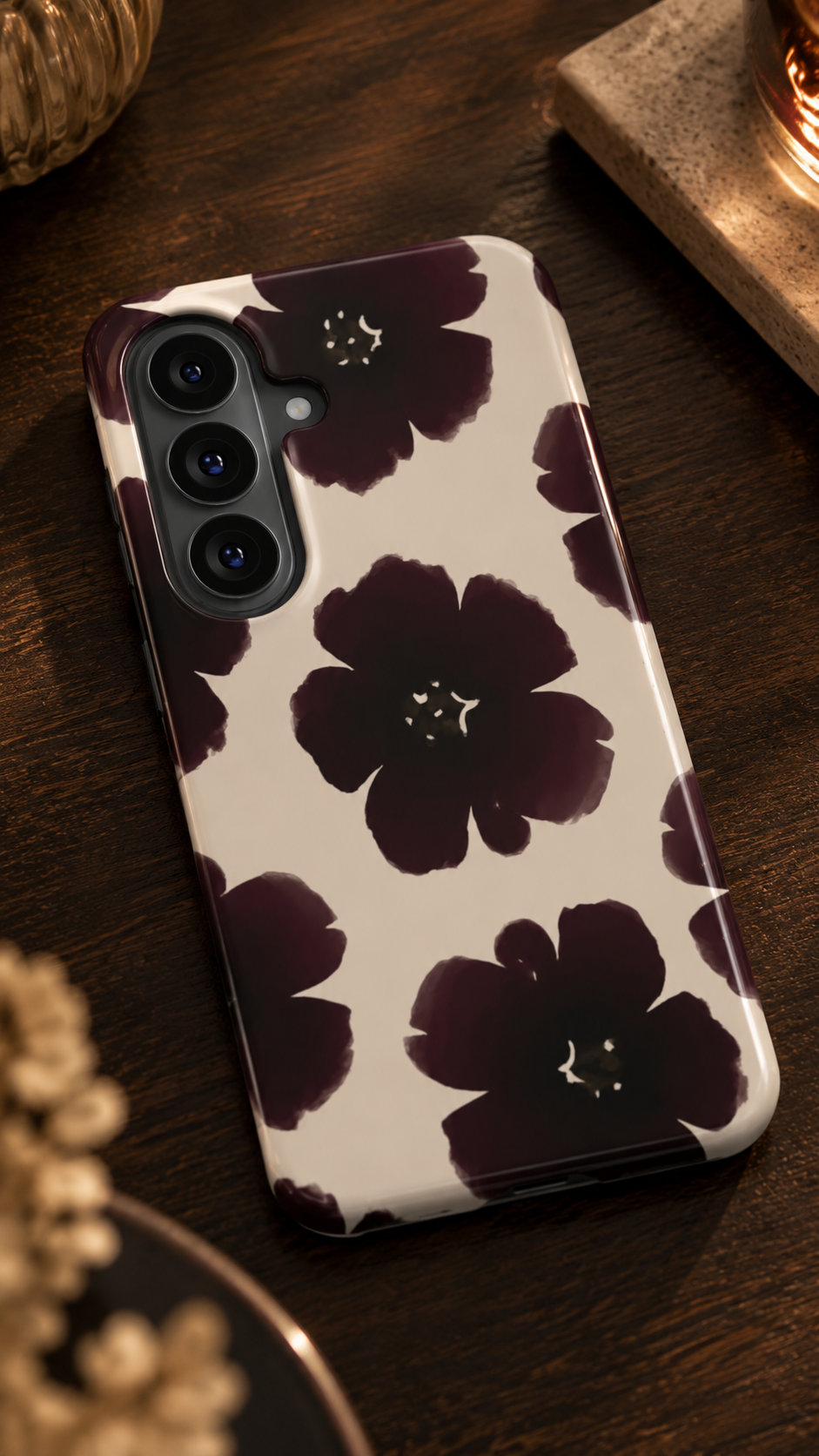 Black Dahlia | Dark Burgundy Floral Magnetic Samsung Galaxy Case