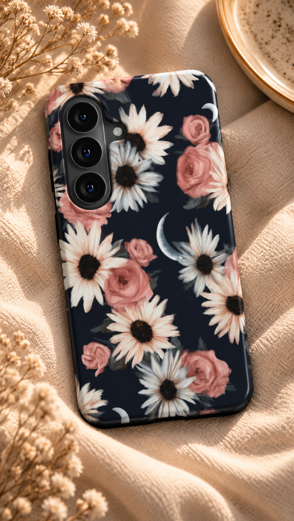 Moonlit Daisies | Dark Floral Moon Magnetic Samsung Galaxy Case