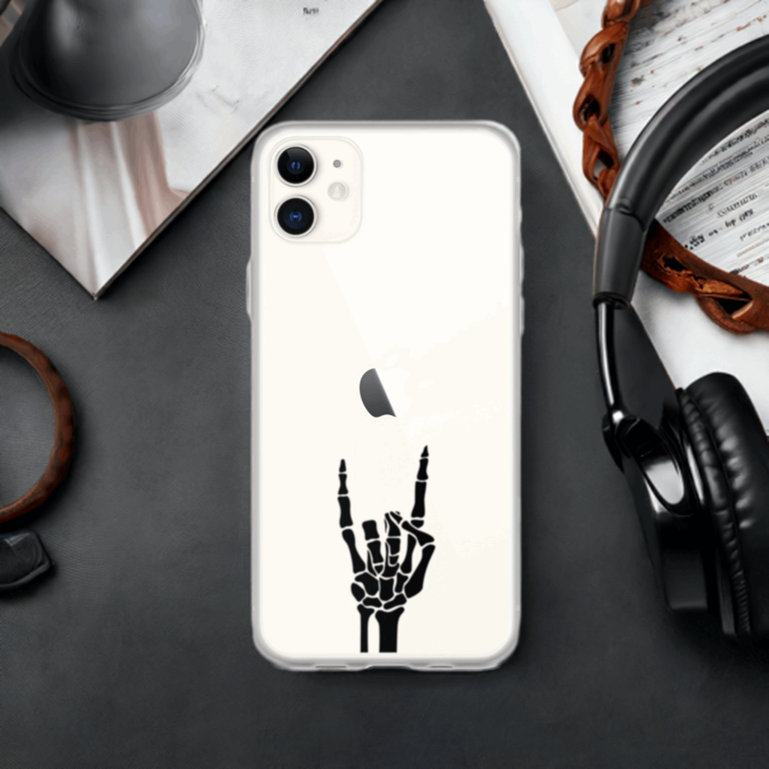 Skeleton Rock Hand Clear iPhone Case