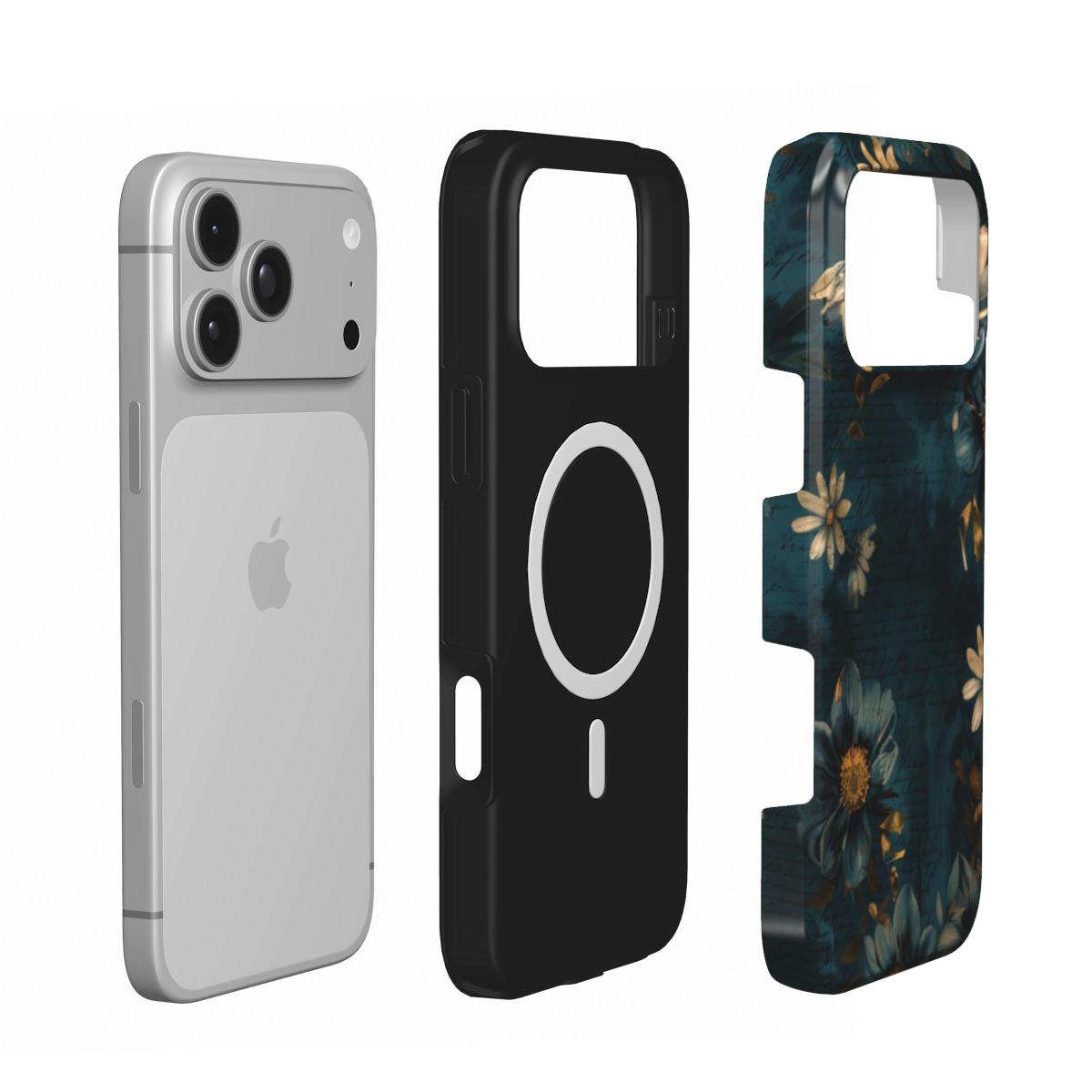 Forgotten Letters | Dark Teal Vintage Floral MagSafe iPhone Case