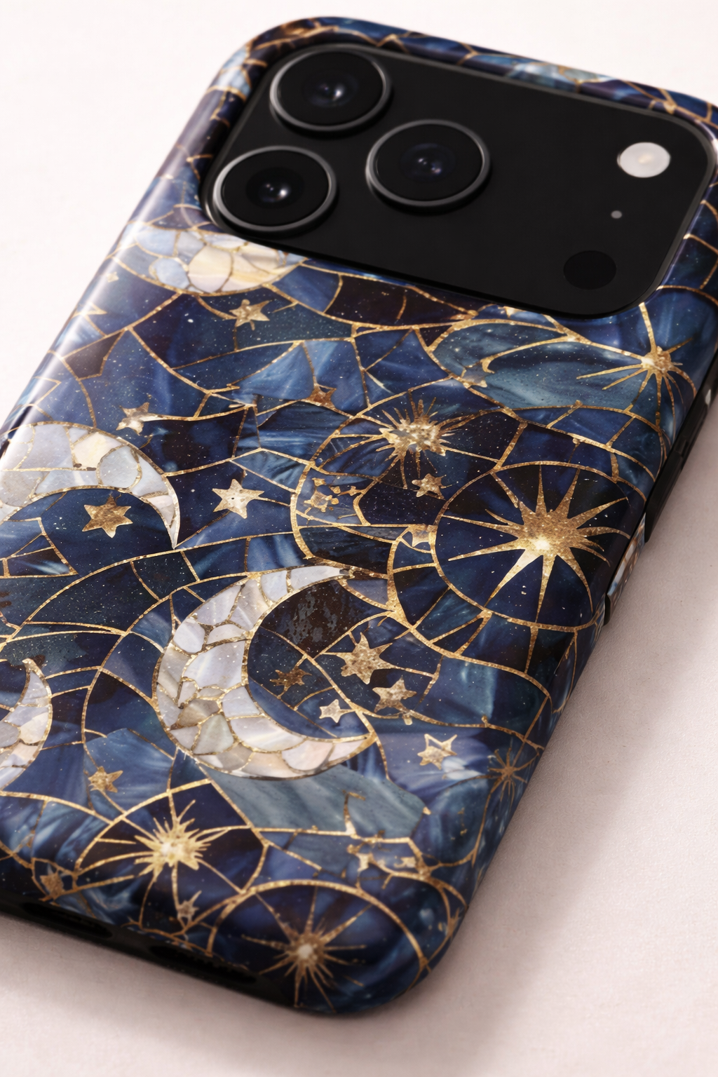 Celestial Mosaic | Blue & Gold Moon iPhone & Samsung Case