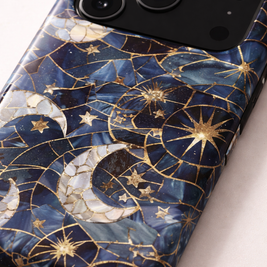 Celestial Mosaic | Blue & Gold Moon iPhone & Samsung Case