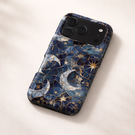 Celestial Mosaic | Blue & Gold Moon iPhone & Samsung Case