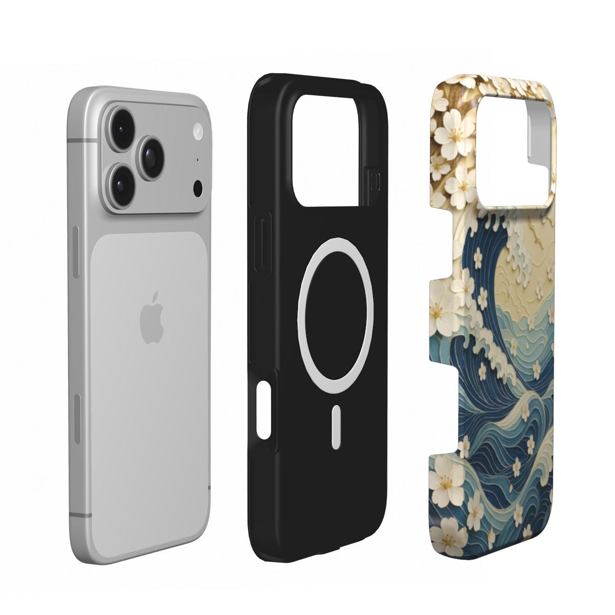 Wave Whisper | Japanese Ocean Waves & Floral MagSafe iPhone Case
