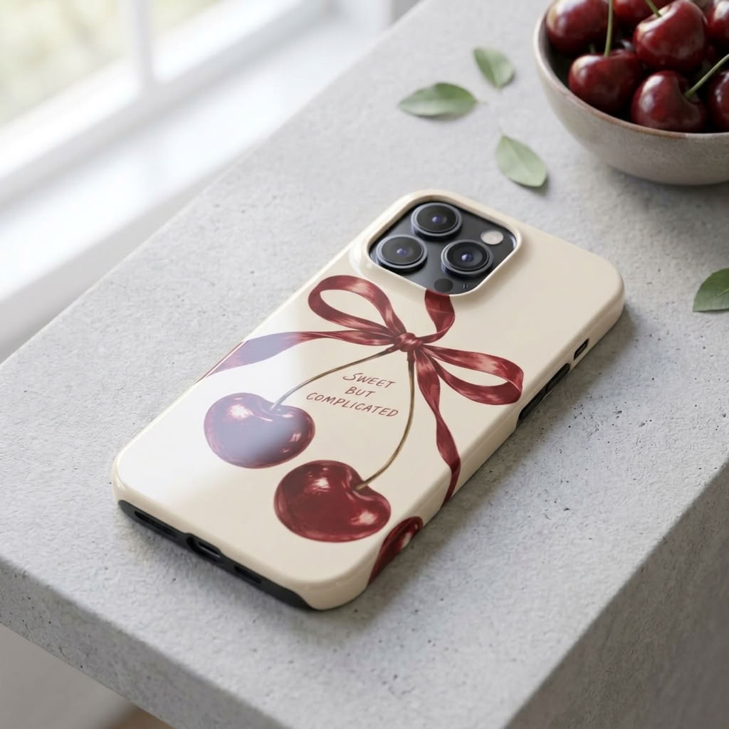 Cherry Trouble | Burgundy Cherry Bow MagSafe iPhone Case
