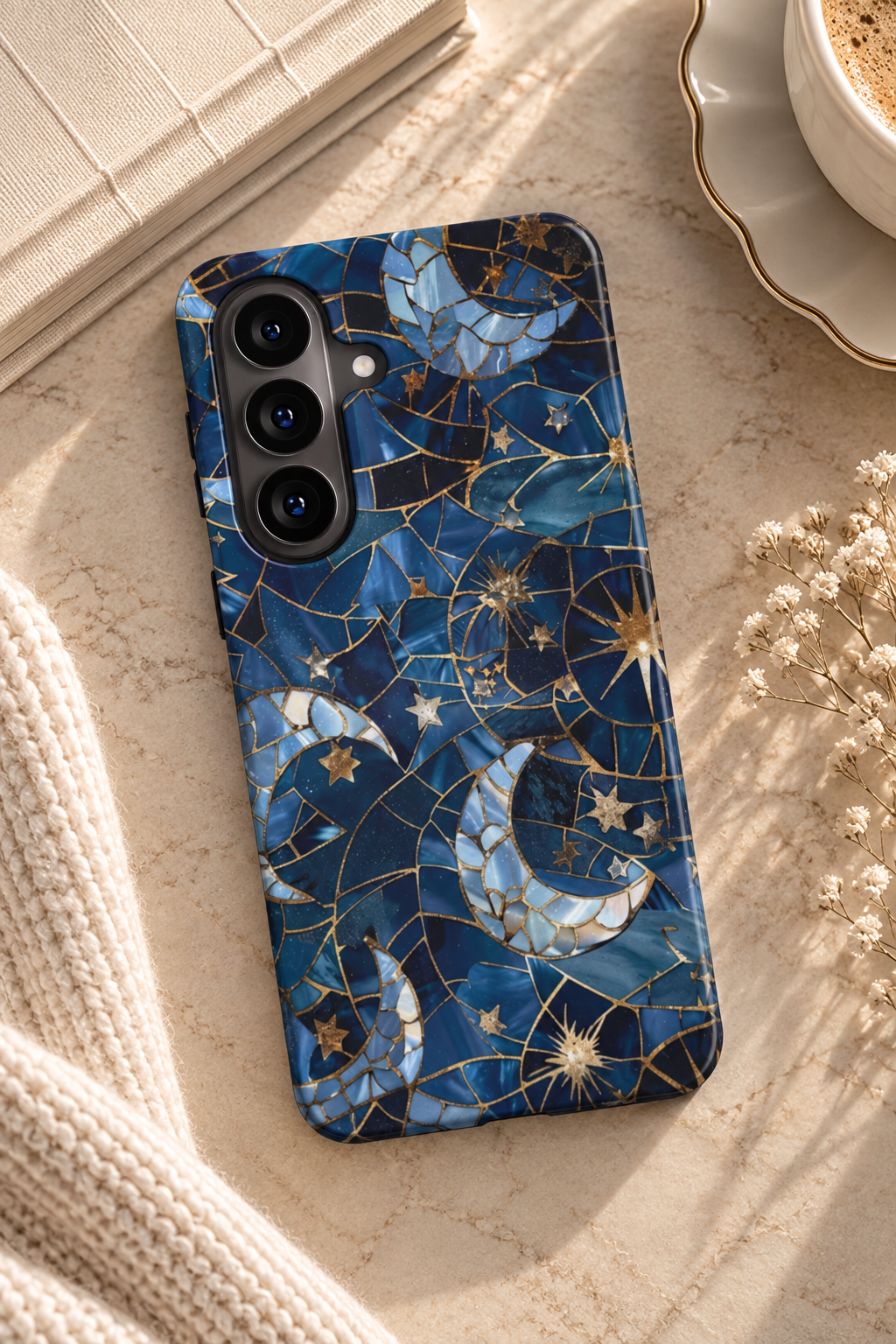 Celestial Mosaic | Blue Moon & Stars Magnetic Samsung Galaxy Case