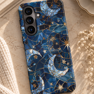 Celestial Mosaic | Blue Moon & Stars Magnetic Samsung Galaxy Case