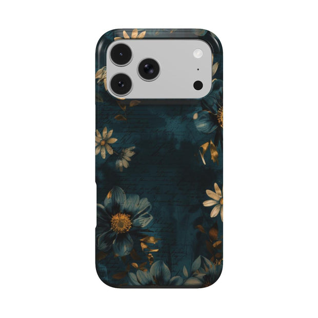 Vergessene Briefe | Dunkeltürkise Vintage-Blumen MagSafe iPhone Hülle