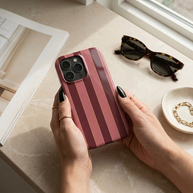 Rouge Salon | Burgundy & Rose Stripe MagSafe iPhone Case