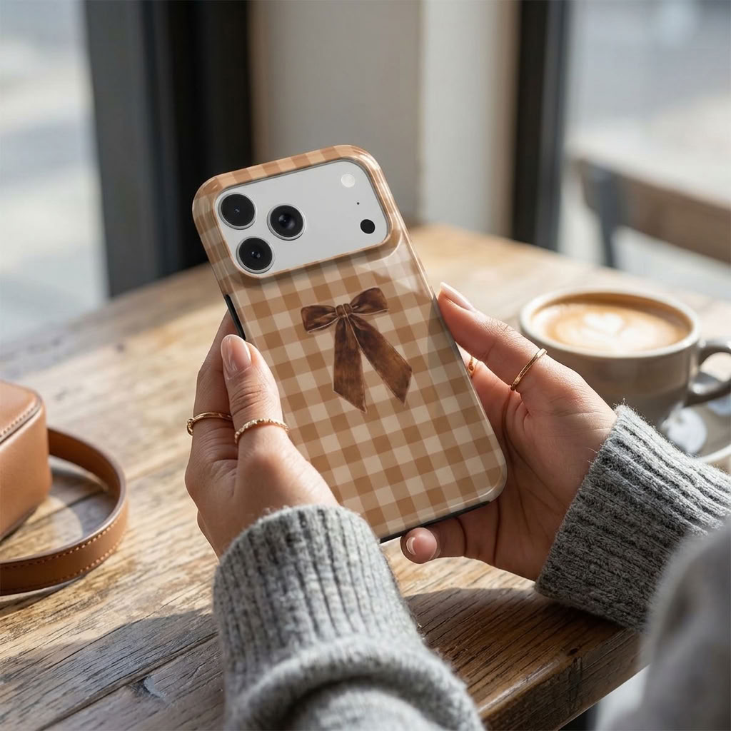 Picnic Date | Brown Gingham Bow MagSafe iPhone Case