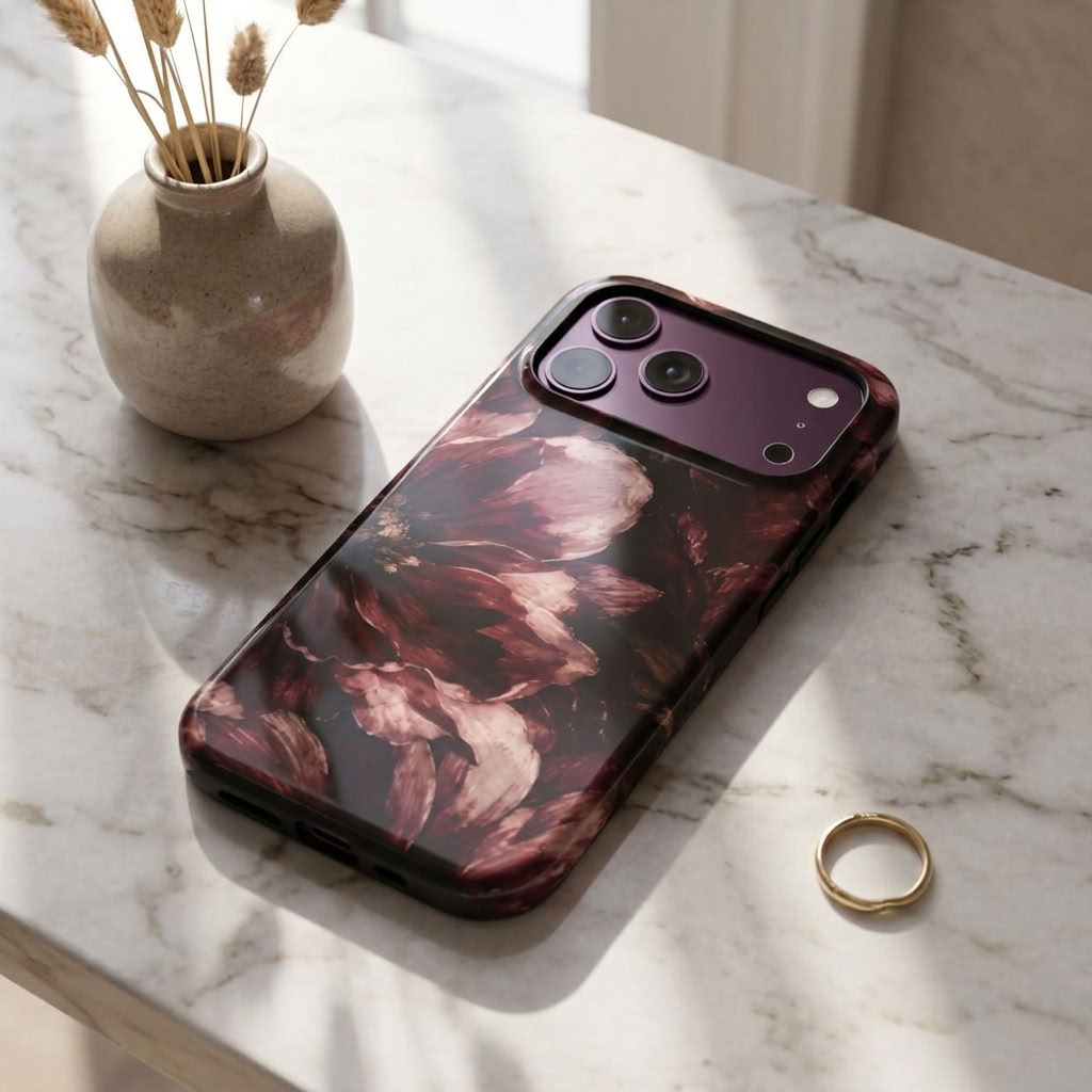 Dark Devotion | Dark Burgundy Floral MagSafe iPhone Case