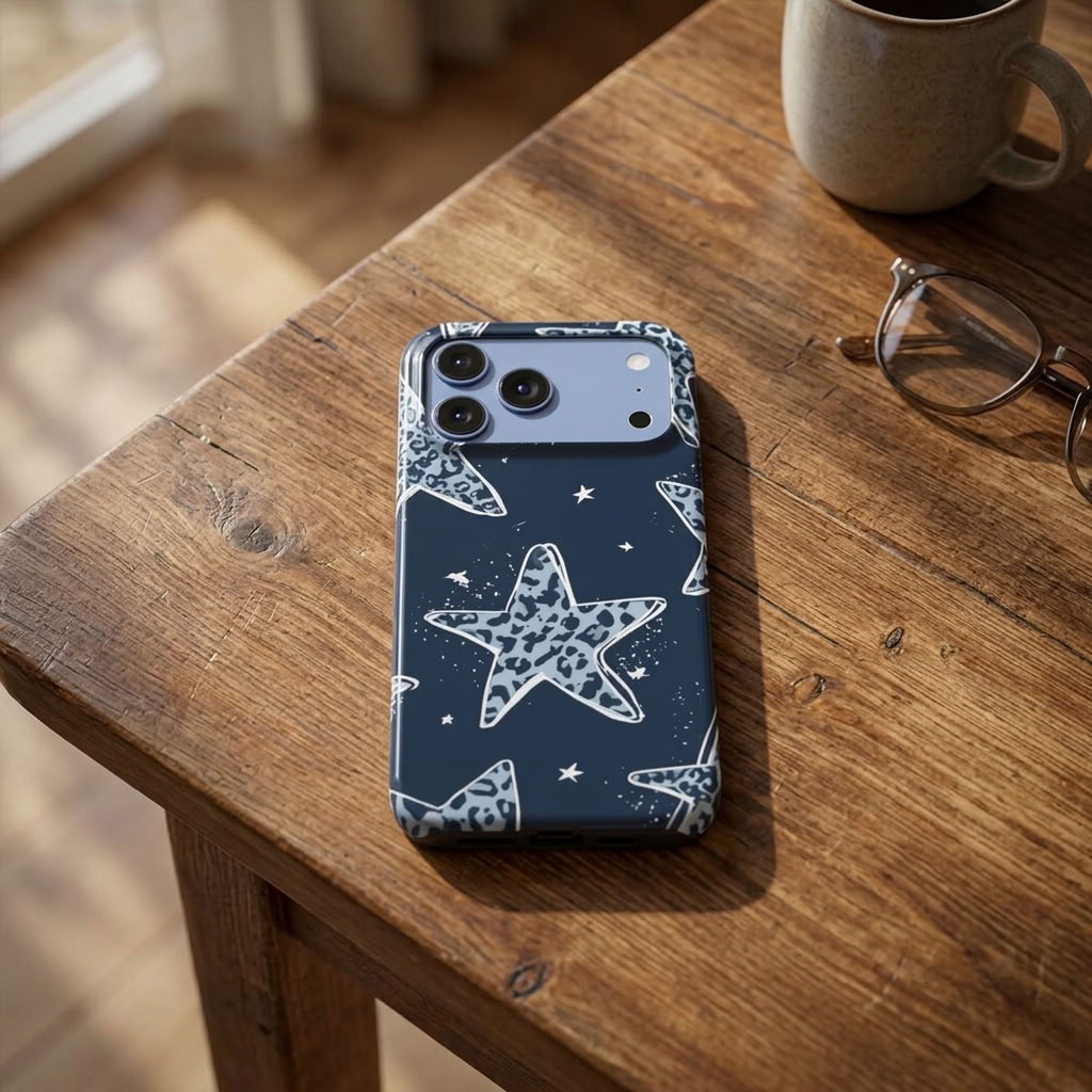 Star Struck | Navy Leopard Star MagSafe iPhone Case