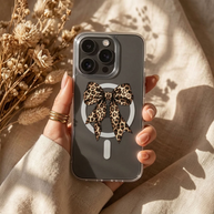 Sweet & Wild | Leopard Bow MagSafe Clear iPhone Case