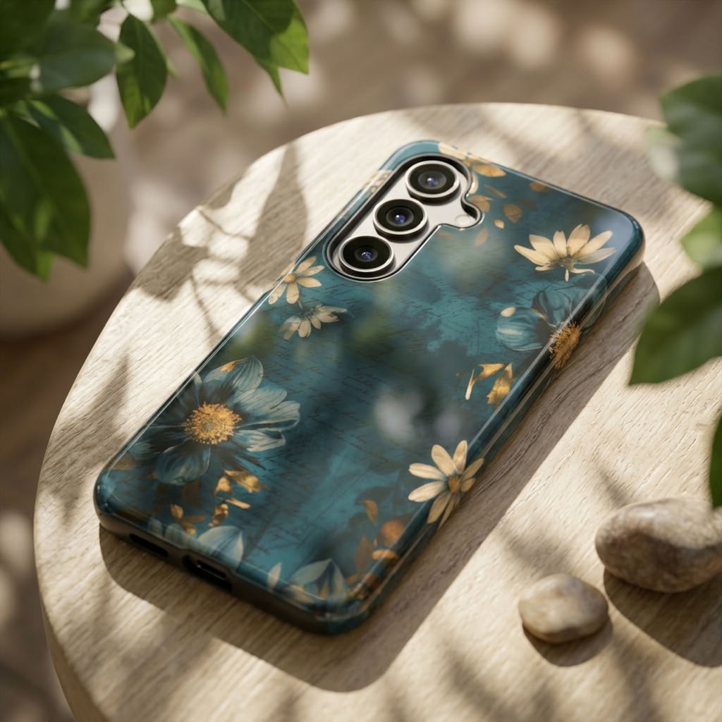 Forgotten Letters | Teal Vintage Floral Magnetic Samsung Galaxy Case