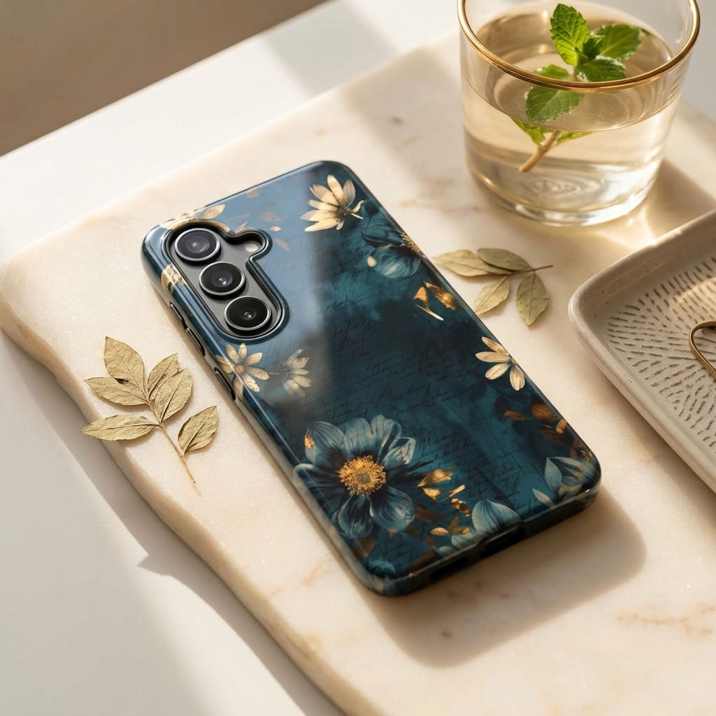 Forgotten Letters | Teal Vintage Floral Magnetic Samsung Galaxy Case