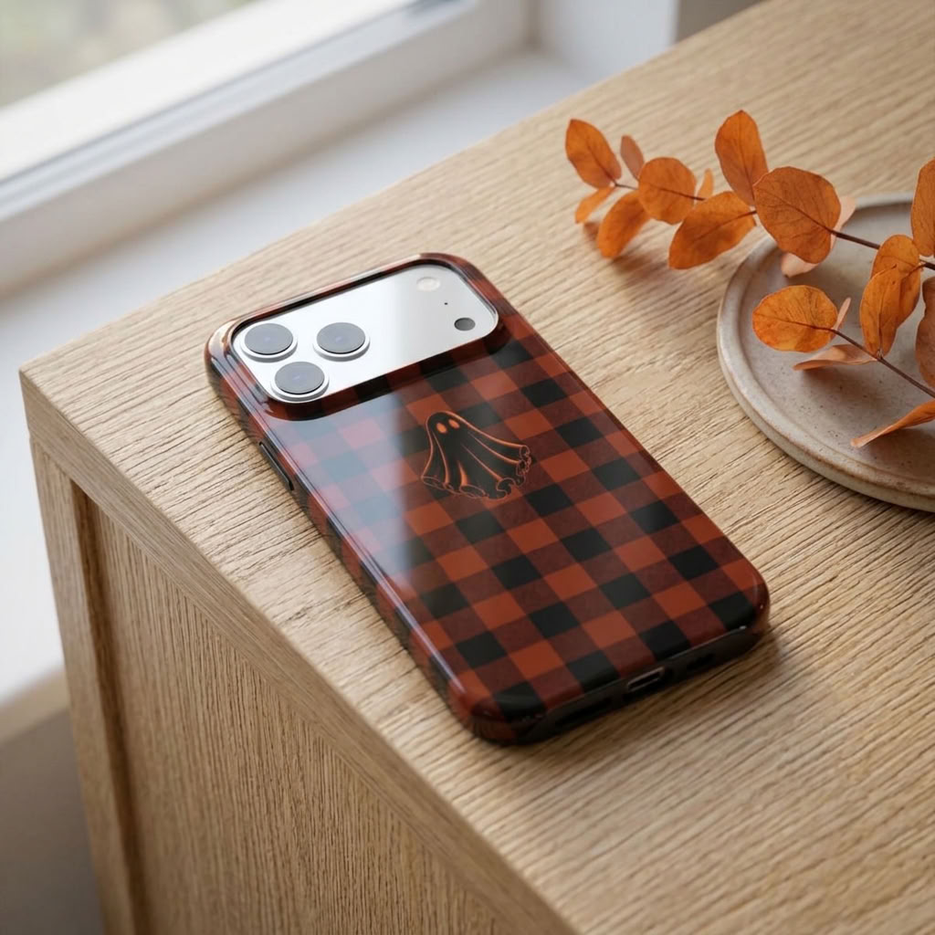 Ghosted | Orange Plaid Ghost MagSafe iPhone Case