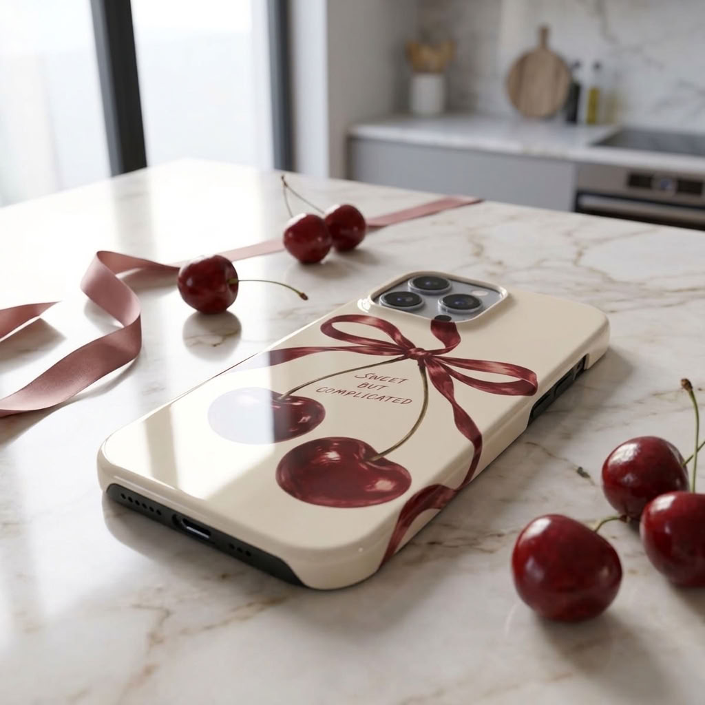 Cherry Trouble | Burgundy Cherry Bow MagSafe iPhone Case