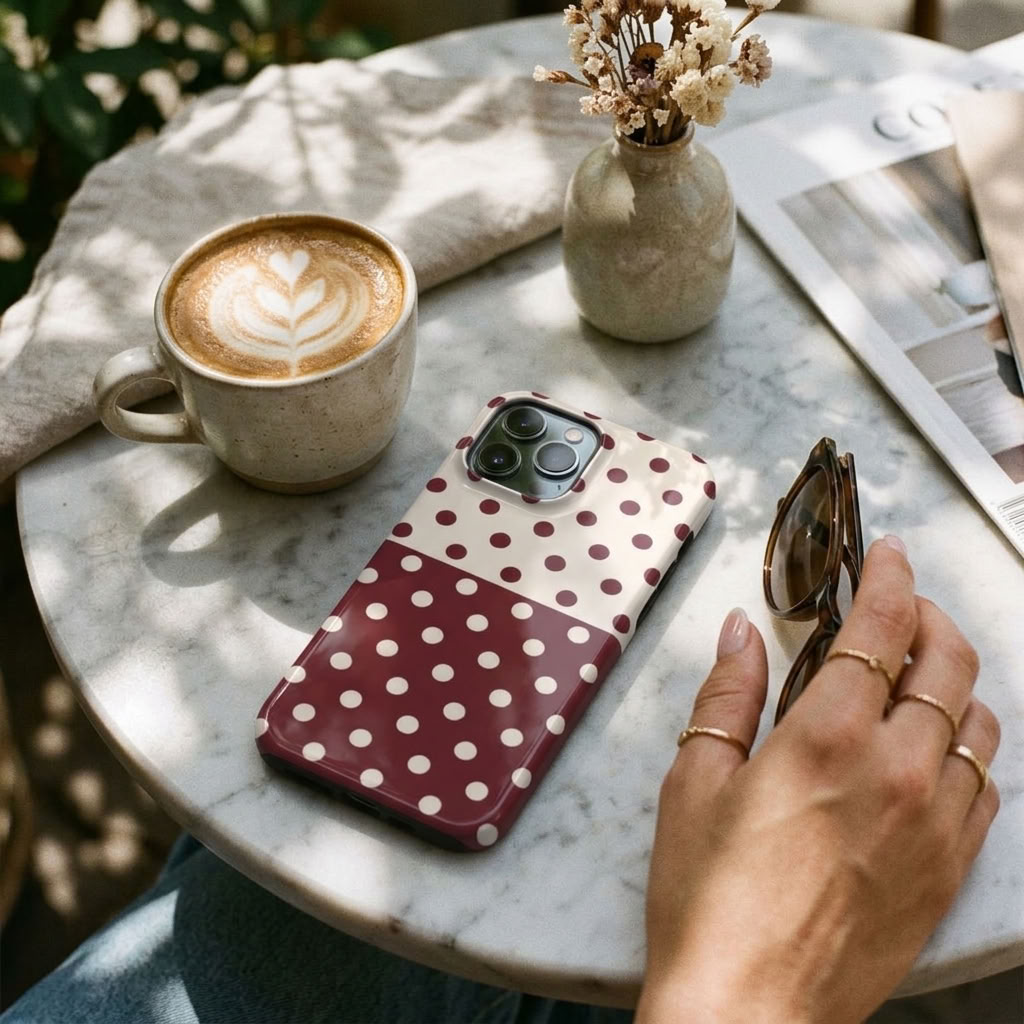 Wine Side | Burgundy & Ivory Polka Dot MagSafe iPhone Case