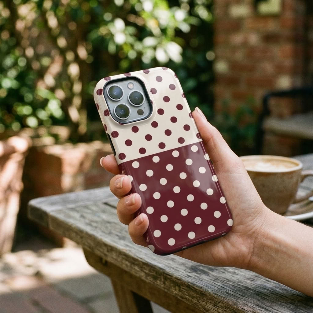 Wine Side | Burgundy & Ivory Polka Dot MagSafe iPhone Case