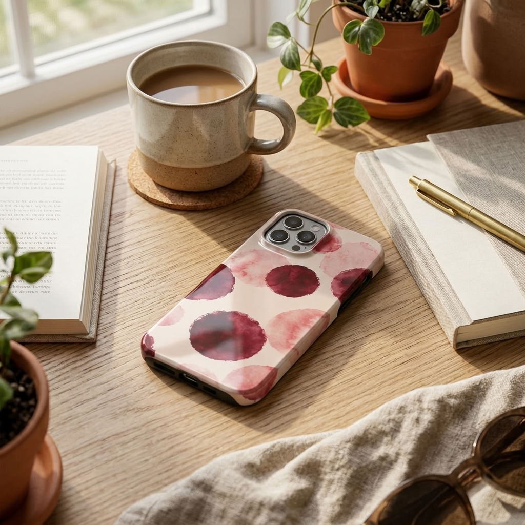 Watercolor Dot | Burgundy Watercolor Polka Dot MagSafe iPhone Case