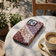 Polka & Lace | Burgundy Polka Dot & Lace MagSafe iPhone Case