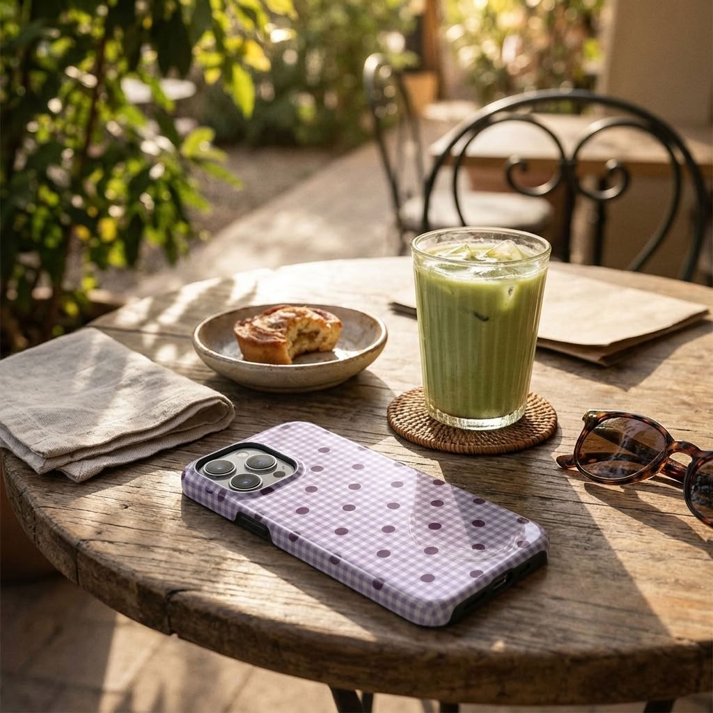 Check & Dot | Lilac Gingham Polka Dot MagSafe iPhone Case