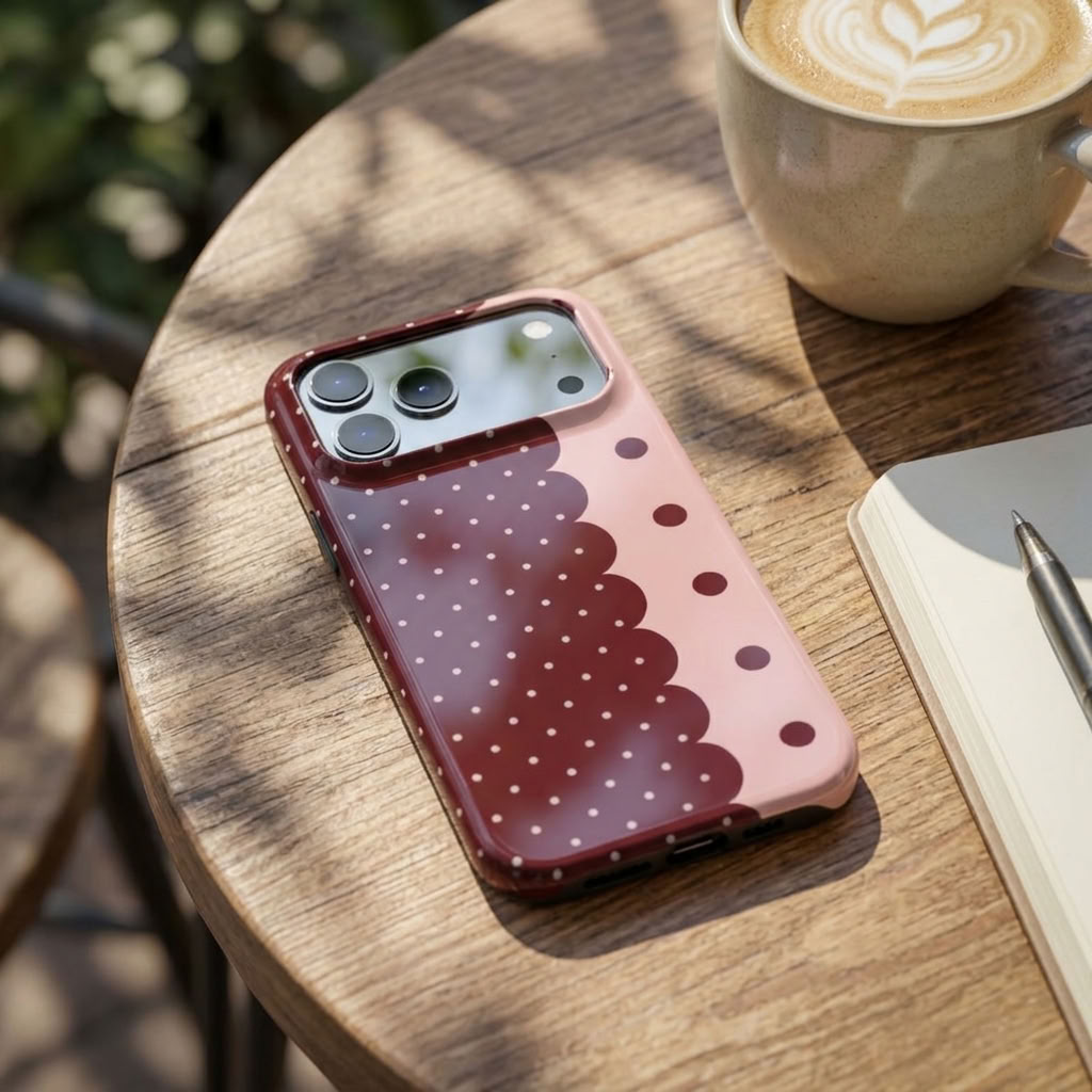 Pretty Border | Burgundy & Blush Polka Dot MagSafe iPhone Case