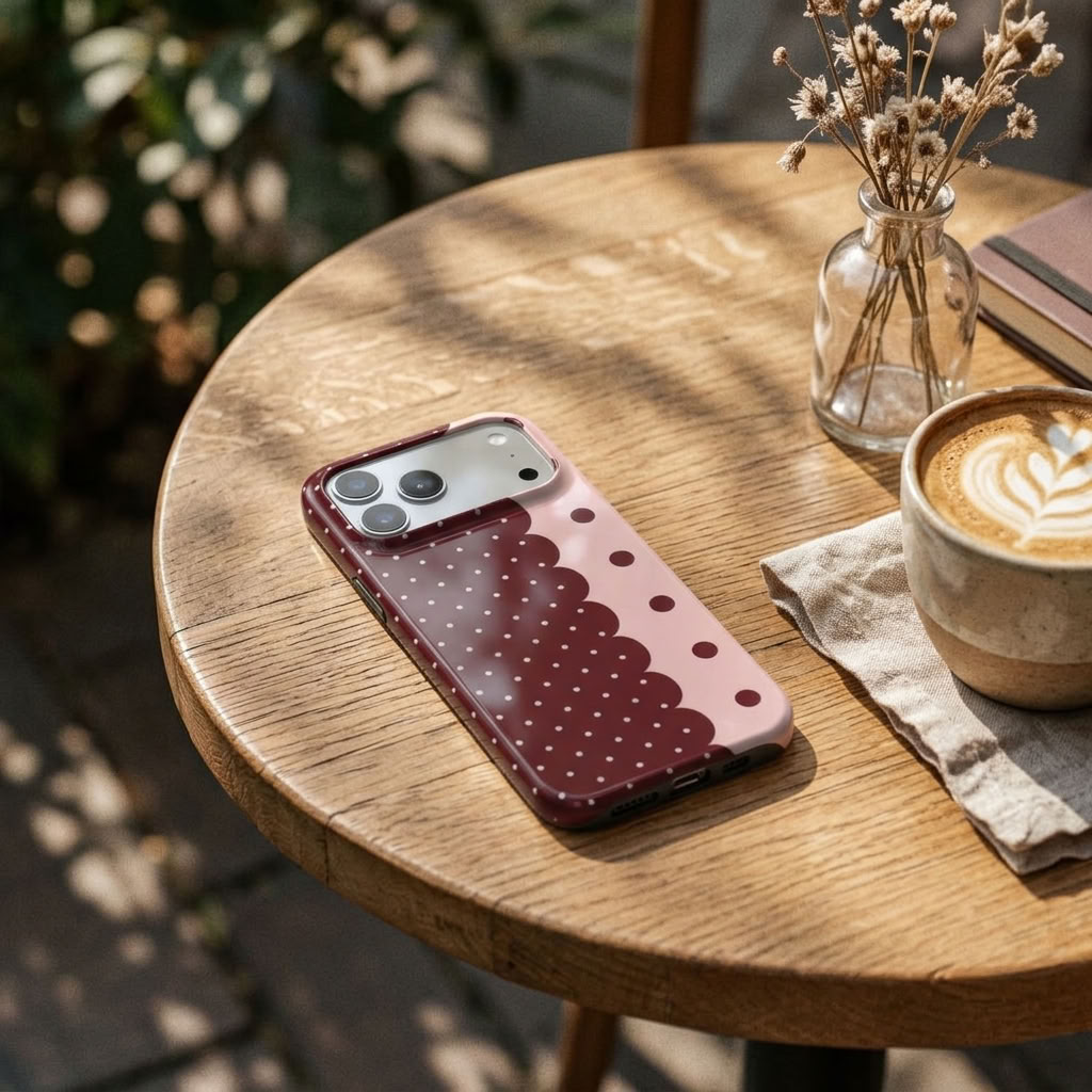Pretty Border | Burgundy & Blush Polka Dot MagSafe iPhone Case
