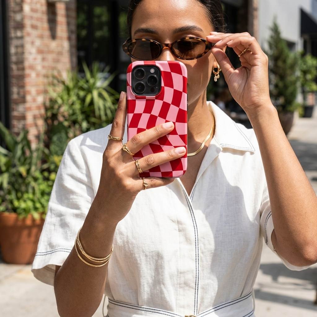 Blush Stripe | Wavy Checker MagSafe iPhone Case