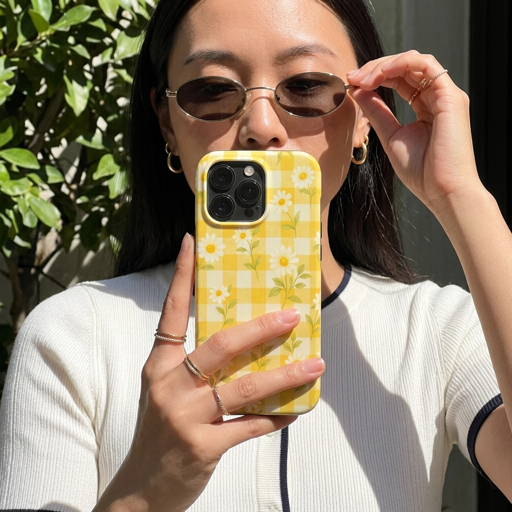 Sonnenblume Gänseblümchen | Gelbes Vichykaro Blumen MagSafe iPhone Hülle