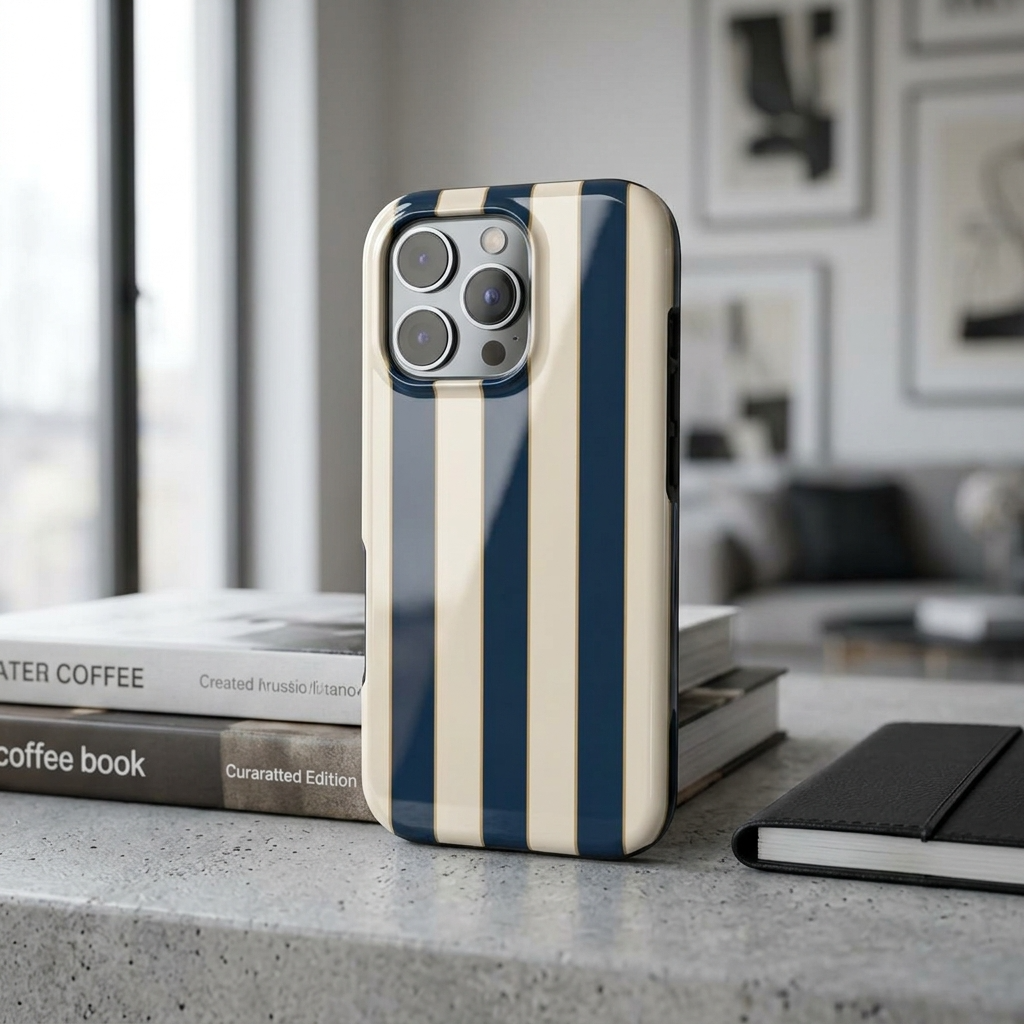 Regatta | Navy Blue & Cream Stripe MagSafe iPhone Case