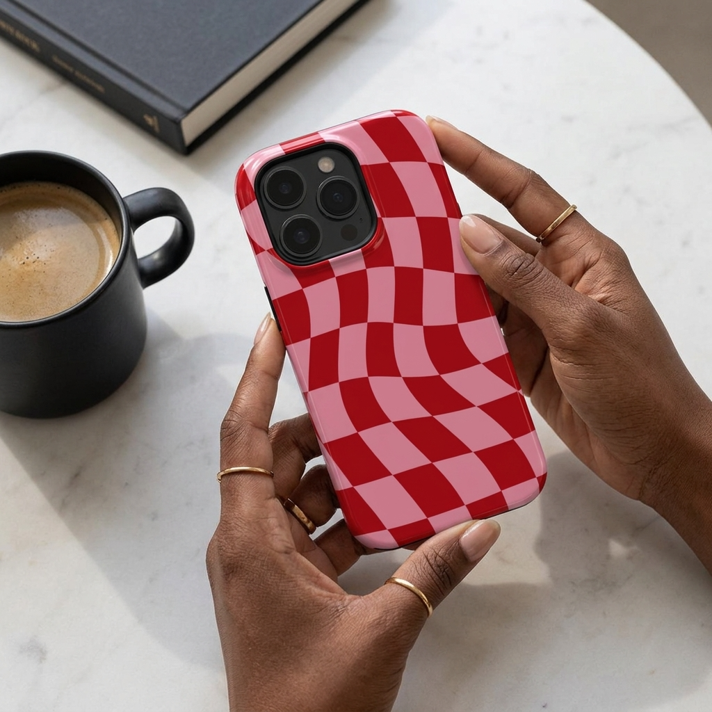 Blush Stripe | Wavy Checker MagSafe iPhone Case