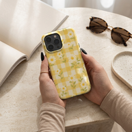 Sonnenblume Gänseblümchen | Gelbes Vichykaro Blumen MagSafe iPhone Hülle