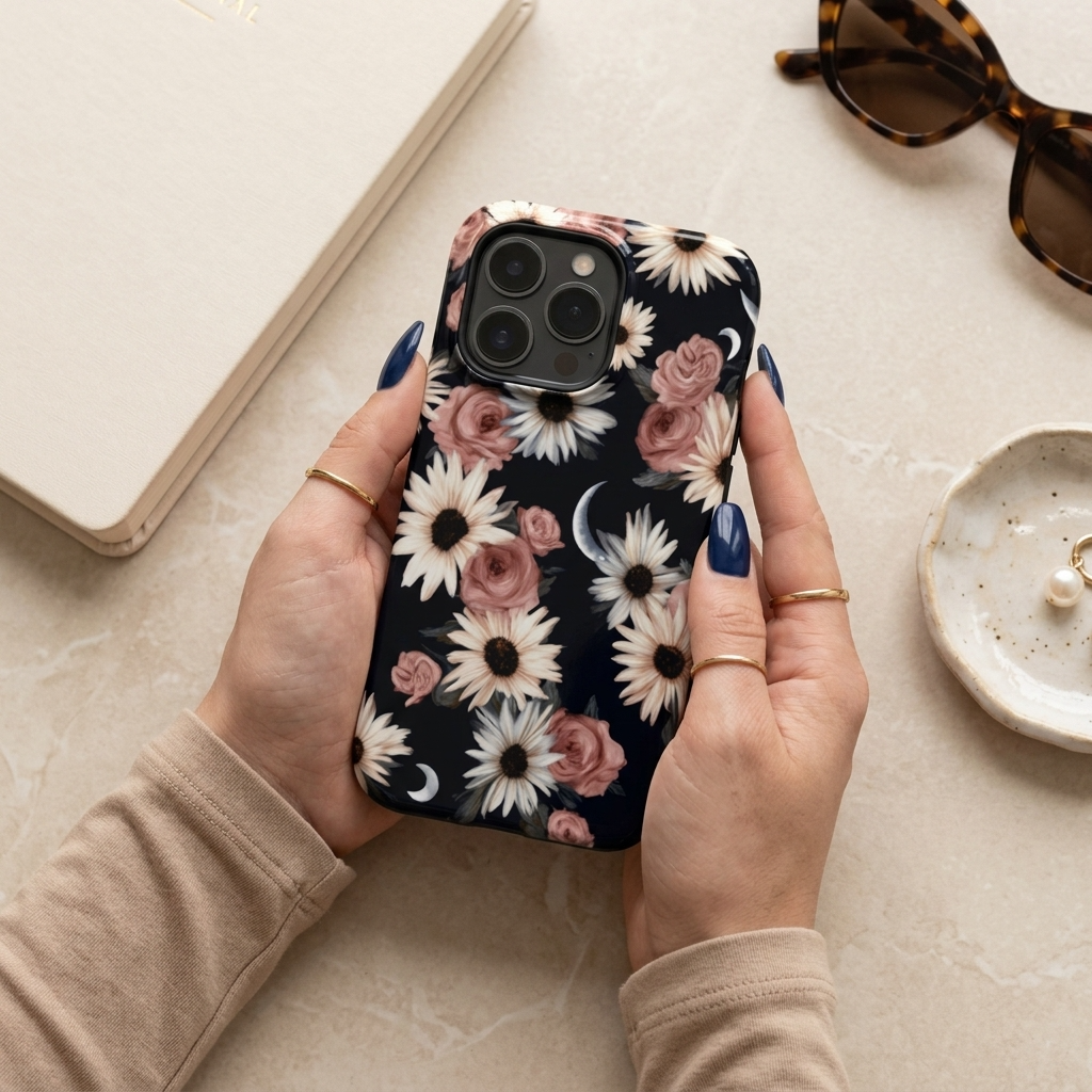 Moonlit Daisies | Dark Floral Moon iPhone & Samsung MagSafe Case