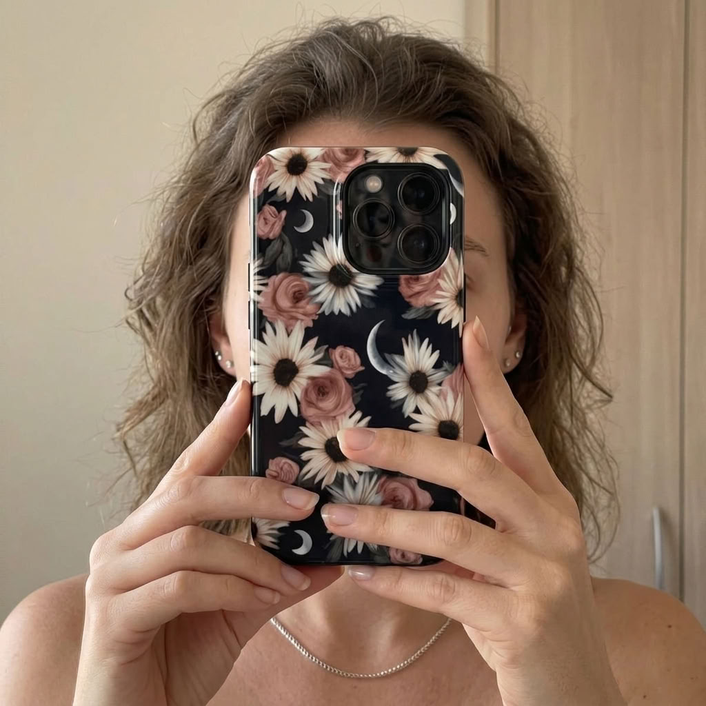 Moonlit Daisies | Dark Floral Moon iPhone & Samsung MagSafe Case