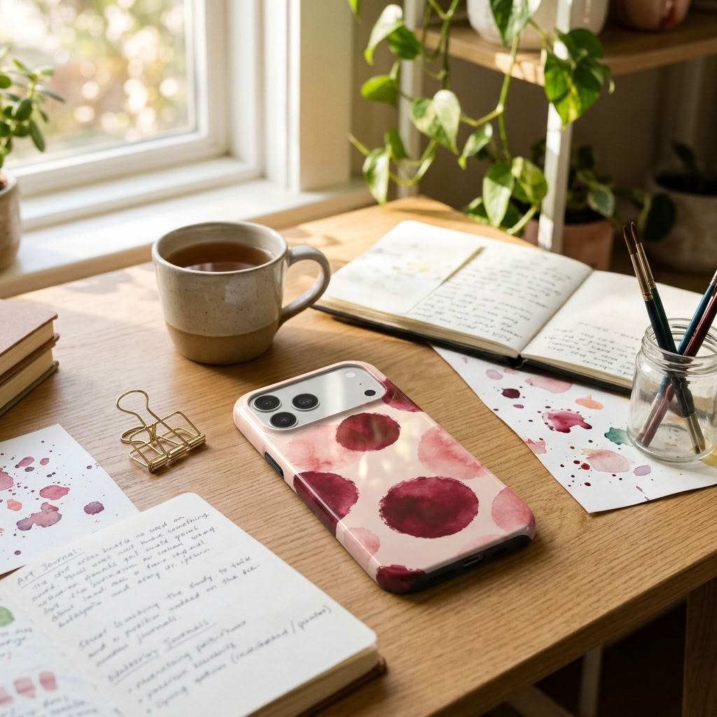 Watercolor Dot | Burgundy Watercolor Polka Dot MagSafe iPhone Case
