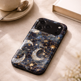Celestial Mosaic | Blue & Gold Moon iPhone & Samsung Case